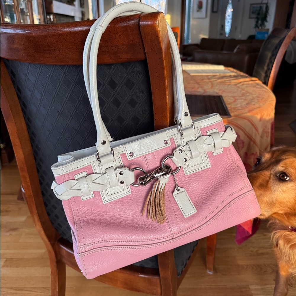 Coach Pink and White leather Bag